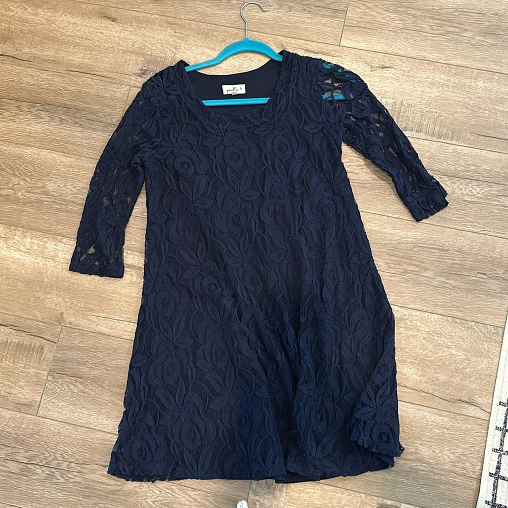 NAVY BLUE FLORAL EMBROIDERED DRESS